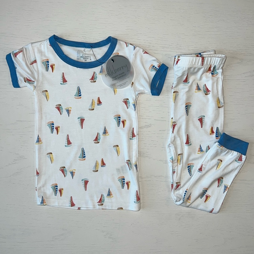 Milkberry Toddler Boy Short Pajama Set Americana Sail Boat 18 months